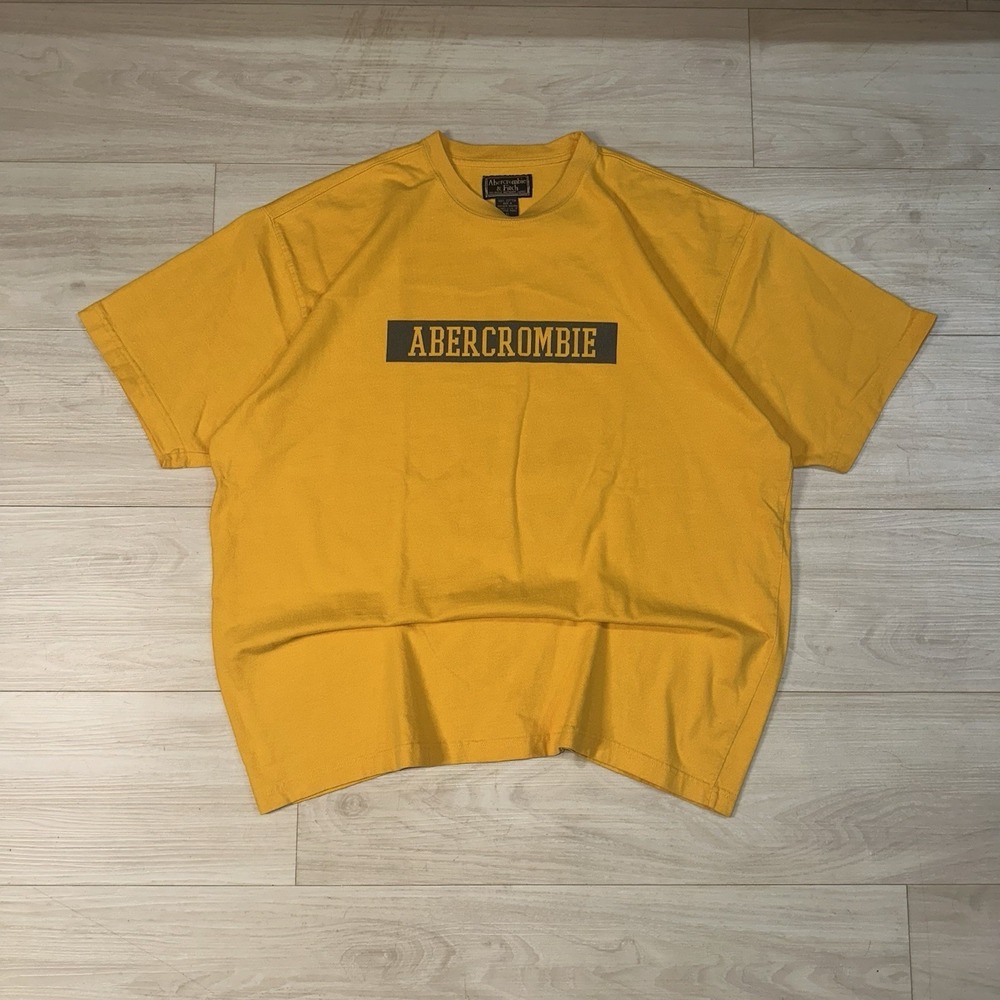 Vintage Abercrombie & Fitch‎ T Shirt 90s Y2K Box Logo Mens XL Yellow Mallcore